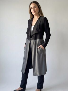 Compli K Colorblock Open Front Duster Cardigan Jacket Black Gray Size S